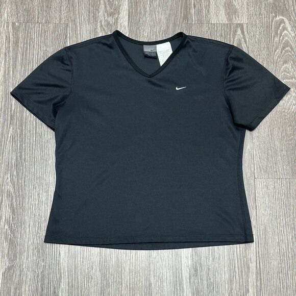 Vintage Nike Dri Fit Shirt Womens Small 4-6 Black White‎ Small Swoosh Active Y2K - Picture 1 of 7
